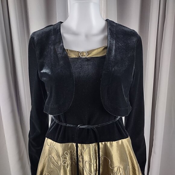 Amy's Closet Young Adult Black Gold Velvet Top, Faux Sweater Satin Dress Size 16 - Picture 2 of 10